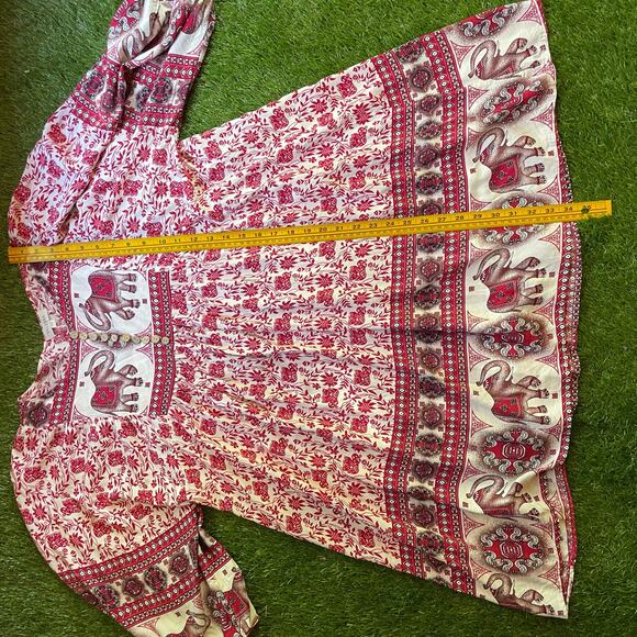 Boho Hippie Red & White Elephant Print Dress Tunic with Balloon Puff Sleeves 3XL - Picture 3 of 4